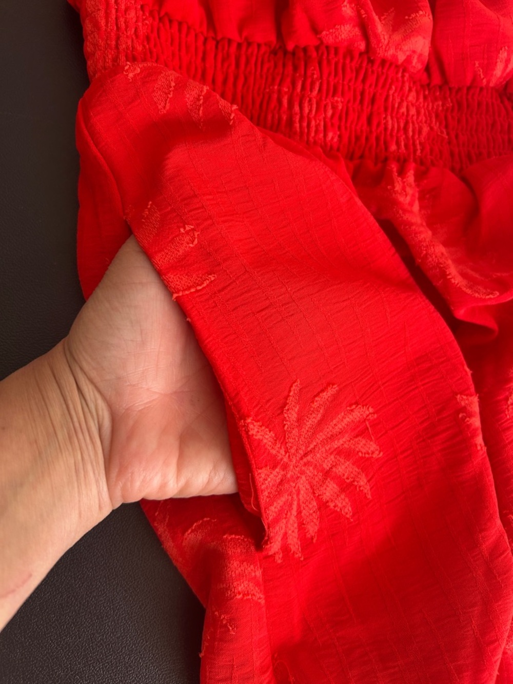 C BY ONE Plus Size 1X Red Orange Maxi Dress RUFFLE SLEEVE SMOCKED WAIST POCKETS - Picture 9 of 9